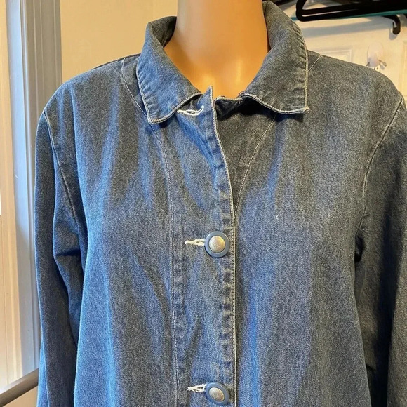 VTG Y2K Women’s Oversized M-XL TUDOR COURT Cotton Blue Denim Shirt Jacket Pocket - Picture 8 of 10